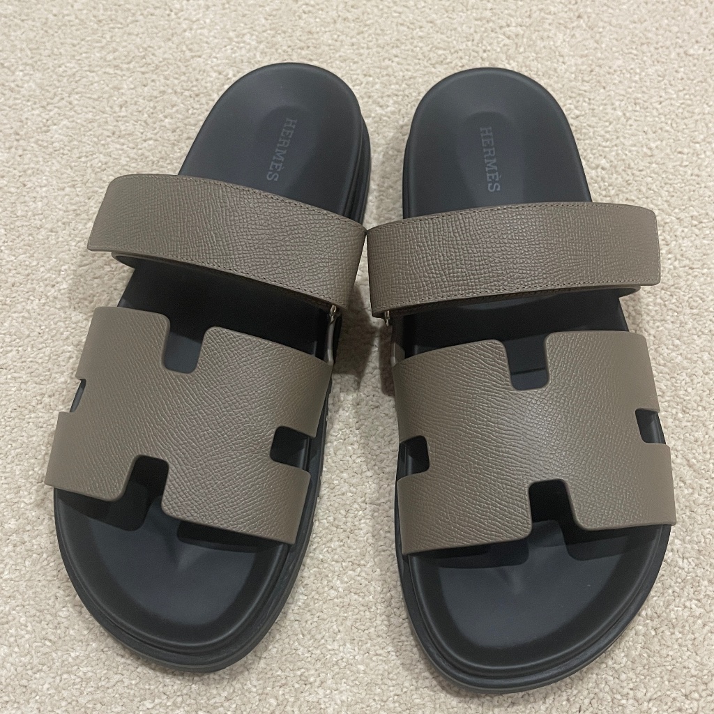 Coveted Herms Brand New Unworn Mens Etoupe Epsom Chypre Sandals  Size 43